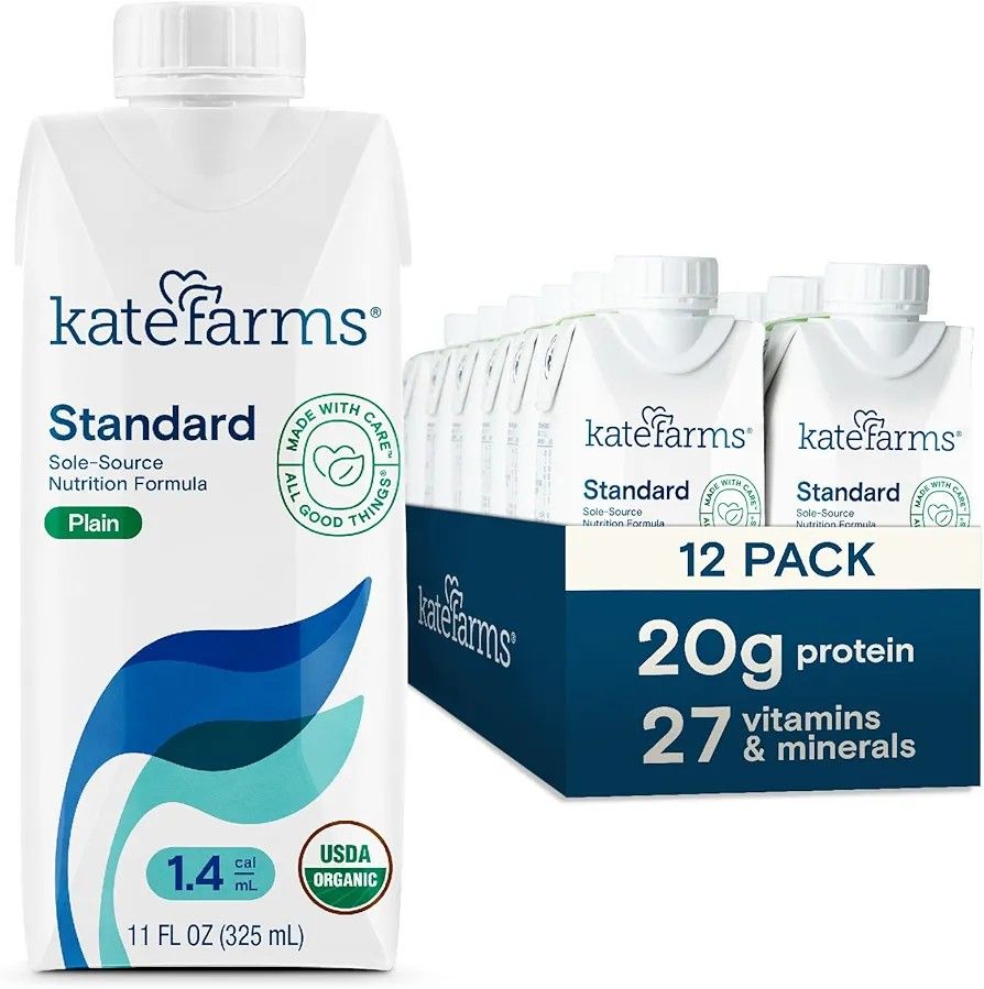 KATE FARMS Organic 1.4 High Calorie Nutrition Shake, Plain, 20g Protein, 27 Vitamins and Minerals, Meal Replacement, Protein Shake. 11 oz Each 12 Pack