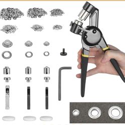 BEAMNOVA Grommet Tool Kit 8mm 10mm 12mm Hand Press Multi-Size Eyelet Pliers Kit With 900 Grommet Supplies & Hollow Hole Punch Tool Handheld Eyelet Set