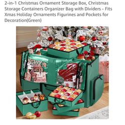 2-in-1 Christmas Ornament Storage Box, Christmas Storage Containers Organizer Bag with Dividers - Fits Xmas Holiday Ornaments Figurines and Pockets fo