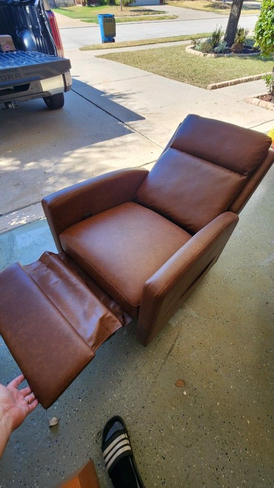 COLAMY Swivel Rocking Recliner,Wide PU Leather Glider Sofa Chair with Ergonomic High Backrest for Living Room, Office, Bedroom（Cocoa）