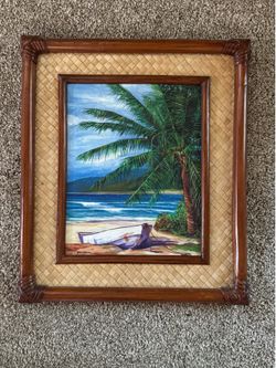 Framed “No Fishing Today” Beach Scene Painting