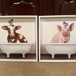 Bathroom Wall, Part Of A Cow And A Pig In A Tub Buy One Or Both