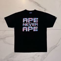 Rare Vintage BAPE APE Shall Never Kill APE Pink Blue Grey Camo Tee Size Large