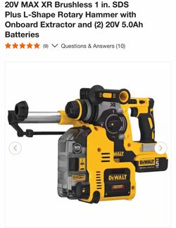 20V MAX XR Brushless 1 in. SDS Plus L-Shape Rotary Hammer with Onboard Extractor and (2) 20V 5.0Ah
