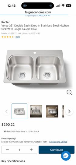 kohler sink new with hardware