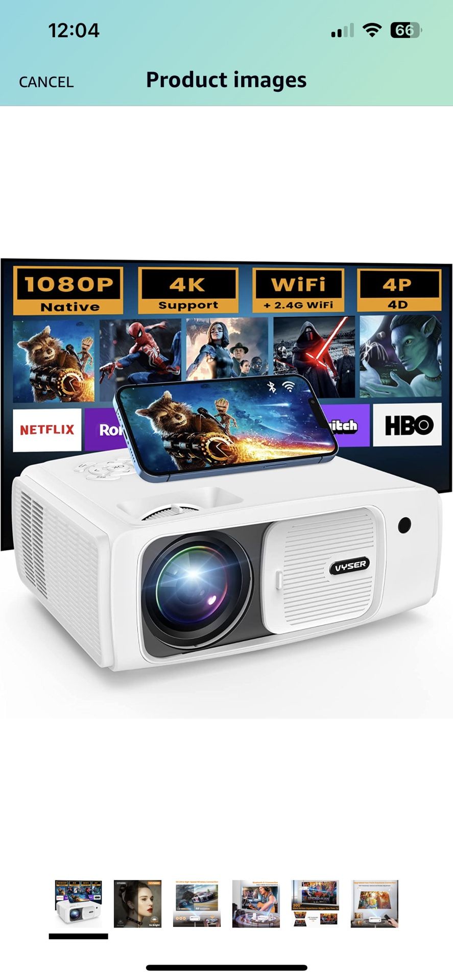 VYSER Projector with 5G WiFi & Bluetooth, 400ANSI Native 1080P Movie Projector with Screen