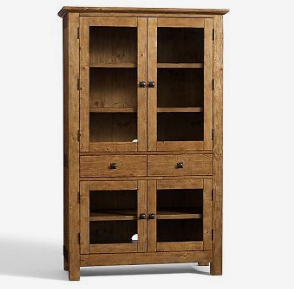 Pottery Barn Benchwright Glass Door Cabinet/Pottery Barn Benchwright Hutch