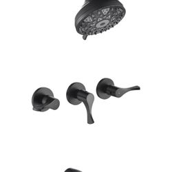 Matte Black 3 Handles Shower Faucet Set with Tub Spout Bathtub Shower Faucets Combo Set Shower System Complete Tub and Shower Trim Kit Shower Fixtures