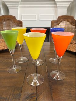 Set of six vintage Gibson colorful wine/margarita glasses