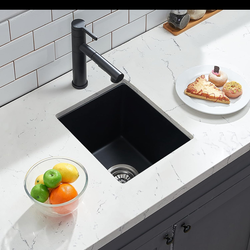 IKEBANA 13x15 inches Undermount Quartz Bar Sink Black, Single Bowl Undermount or Topmount Mini Small Kitchen Sink,Kitchen Wet Bar Sink, Black Quartz C