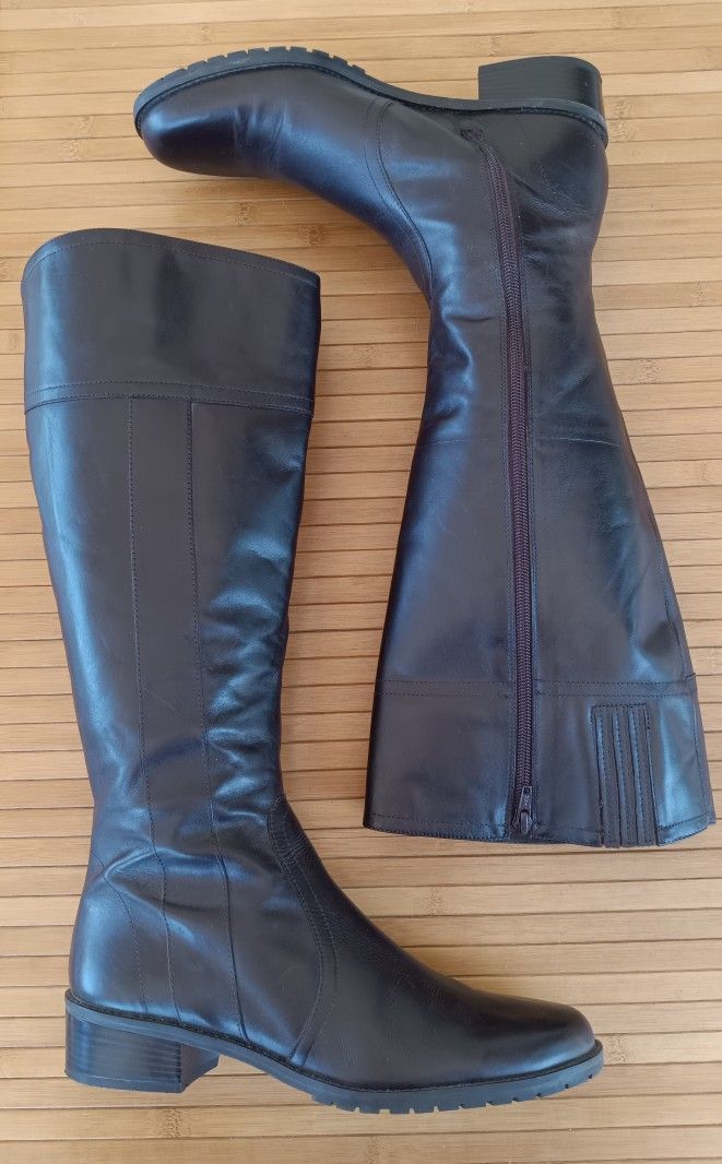 ❤️ MICHELLE D, Ladies Tall Brown Leather Side Zip Boots with Rubber Tread Soles! 🌼 Size: 9.5M