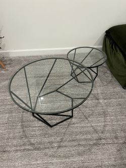 Walker Edison Round Nesting Coffee Table Set – Glass & Black Metal, Modern Living Room Accent