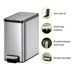 EKO Slim Stainless Steel Bathroom Trash Can – 1.6 Gal / 6L 