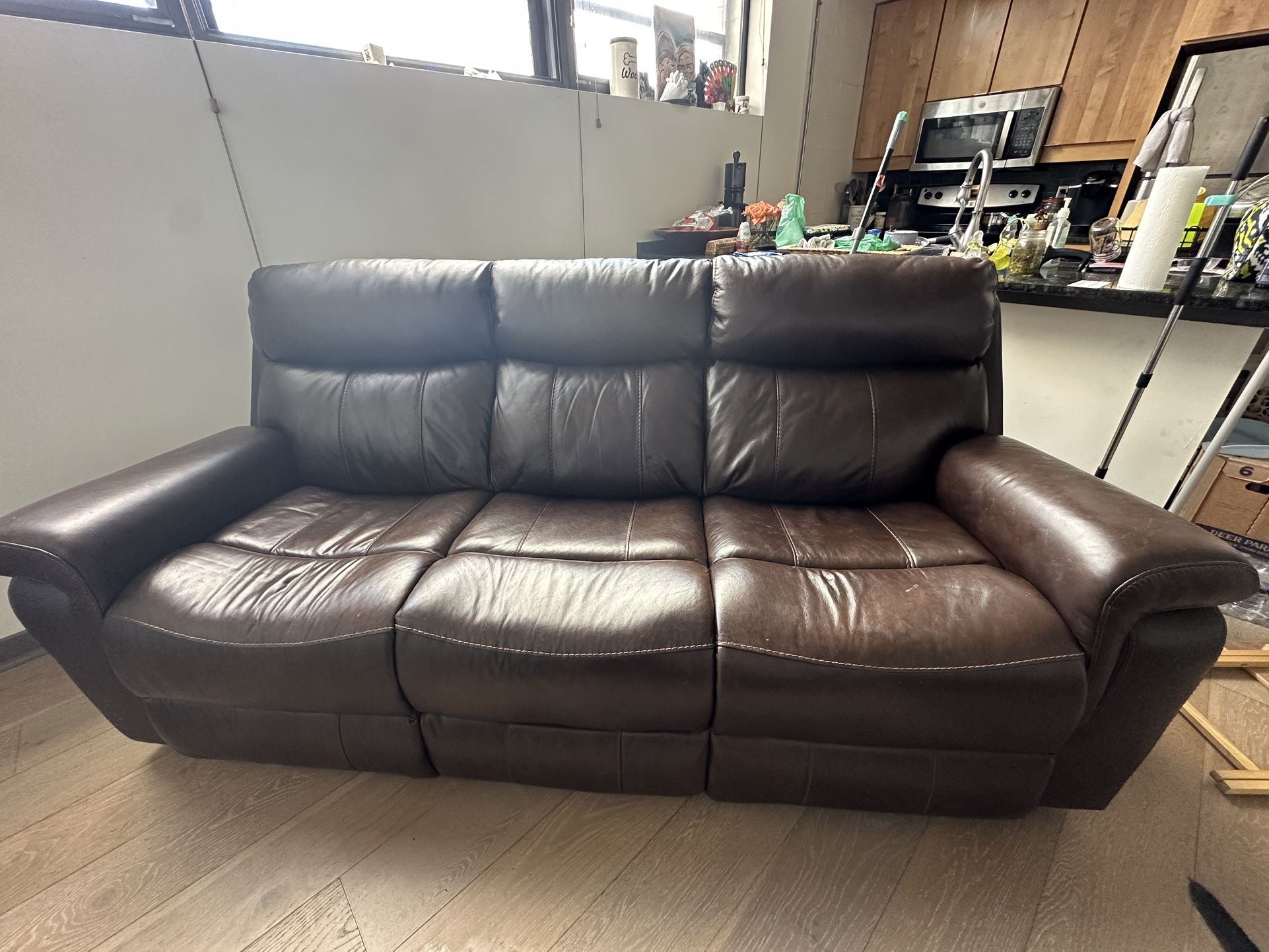 3 Piece Brown Leather Recliner Charging Couches