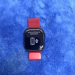 Apple Watch Series 10 46mm Aluminum Case Ion Glass GPS LTE Water Resistant 50 Meters Red Strap Timepiece Wifi Bluetooth Tracking Fitness Health Heart