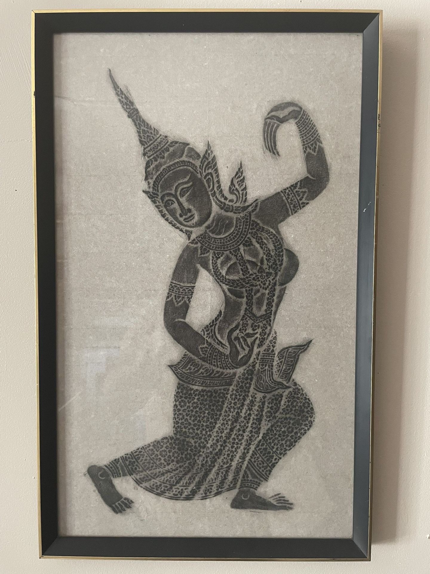 Angkor Wat Thai Cambodian Black Temple Rubbing Dancing Figures 12x 20