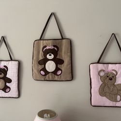 Set of 3 Plush Teddy Bear Wall Hangings