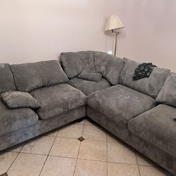 Grey Couch With Ottoman 