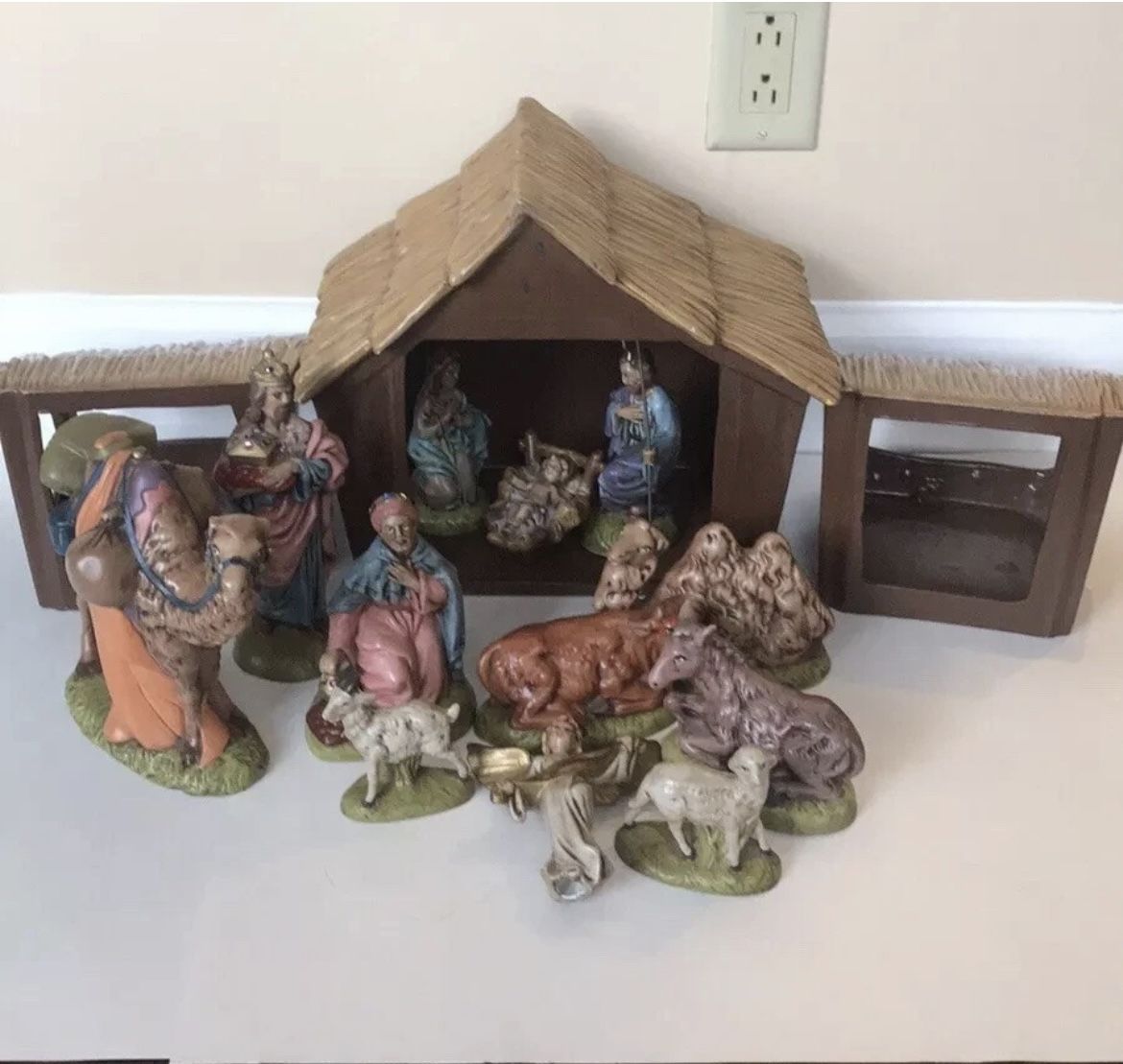 Atlantic Mold Christmas Nativity Set 16 Pc Vintage Rhinetones Christian Holiday