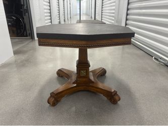 Share Vintage Burl Wood Octagonal Side Table - Empire Revival Pedestal Accent Table