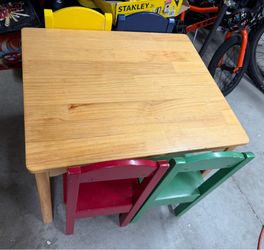 Children’s table with four different color chairs