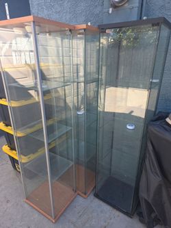Set of 3 - Glass Display Cabinets with Shelves