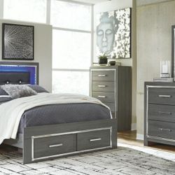 [SPECIAL] Lodanna Gray LED Storage Bedroom Set

