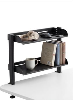 2-Tier Carbon Steel Clamp-On No Drill Desk Storage Organizer Shelf