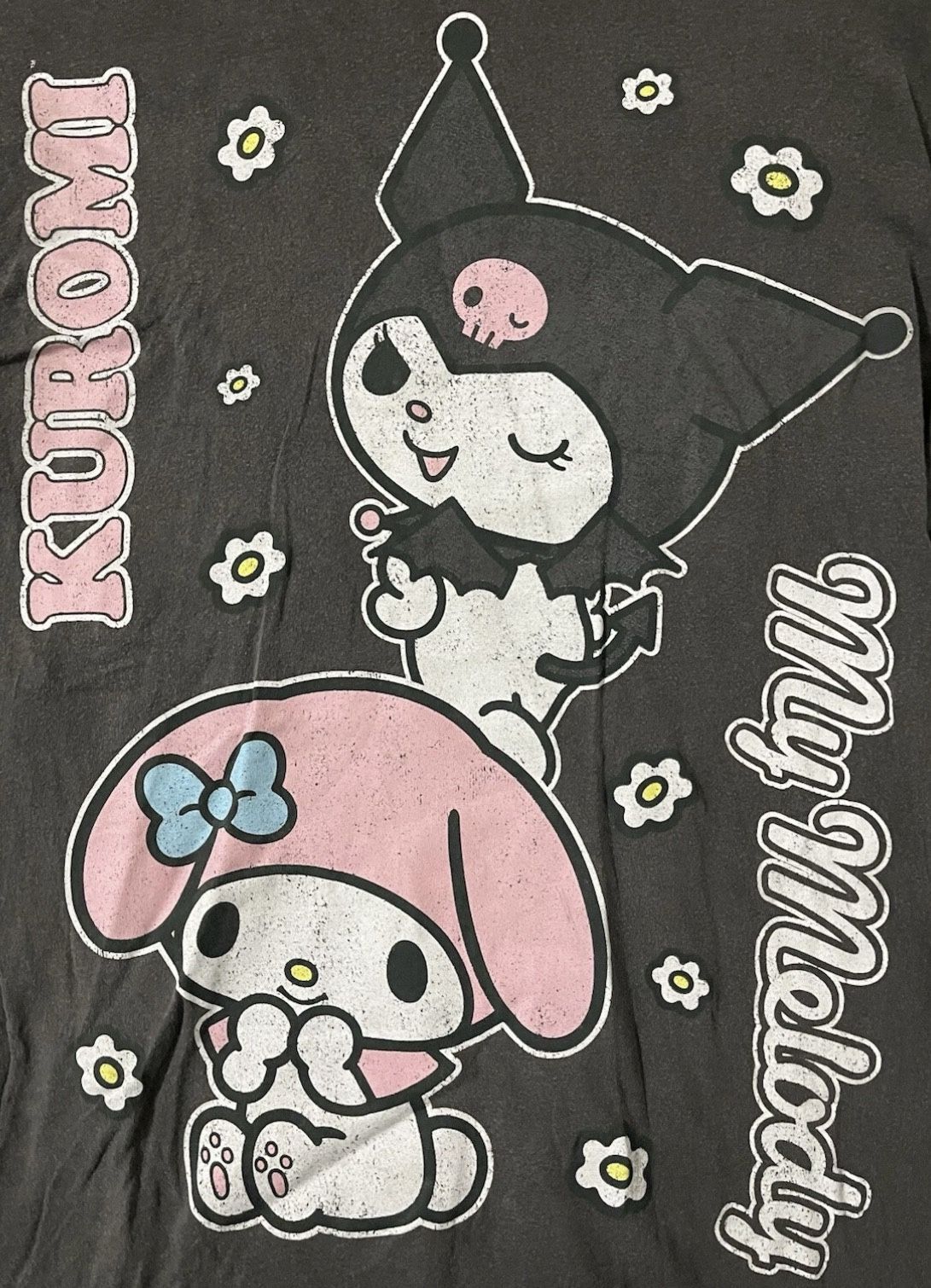MY MELODY AND KUROMI BY SANRIO GRAPHIC T-SHIRT SIZE SMALL Gray Grey Tee