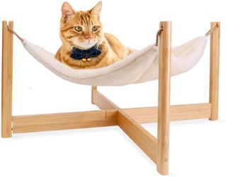 YouTik Large Cat Hammock Bed with Soft Cushion, Bamboo 21 x 21 Elevated Pet Bed for Outdoor Indoor, Furniture Suitable for Kitty, Puppy and Small Anim