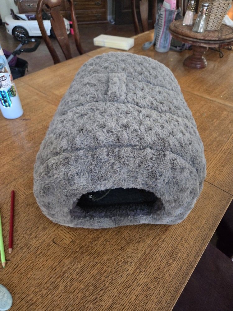 Small Fury Gray Cat House Bed