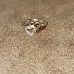 Sterling silver and 10kt gold plated diamond accent heart ring size 7