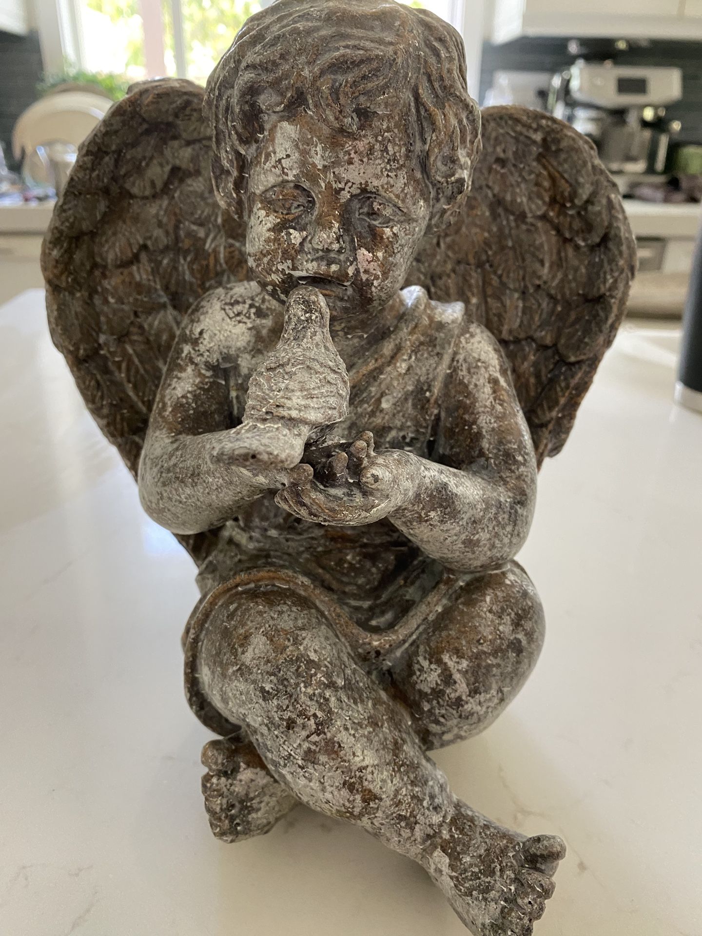 Cherub Holding A Bird Statue Decor