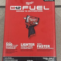 New M12 Milwaukee Fuel 1/2 Stubby Impact Tool Only