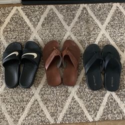 3 Pairs Of Men’s Flip Flops - Size 9, 9.5, 10