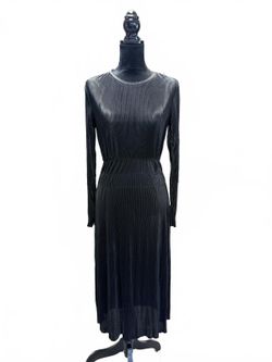 ZARA Black Knit Midi Dress Long Sleeve Ribbed Bodycon Minimalist Chic M NWT