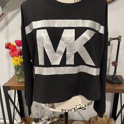 MICHAEL MICHAEL KORS Womens Gray Metallic Logo Graphic Sweatshirt L