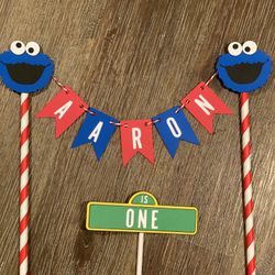 Sesame Street Cake Topper - Elmo, Cookie Monster Banner Cake Topper 