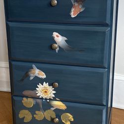 Koi Fish 4- Drawer Stand Cabinet Nightstand Blue 