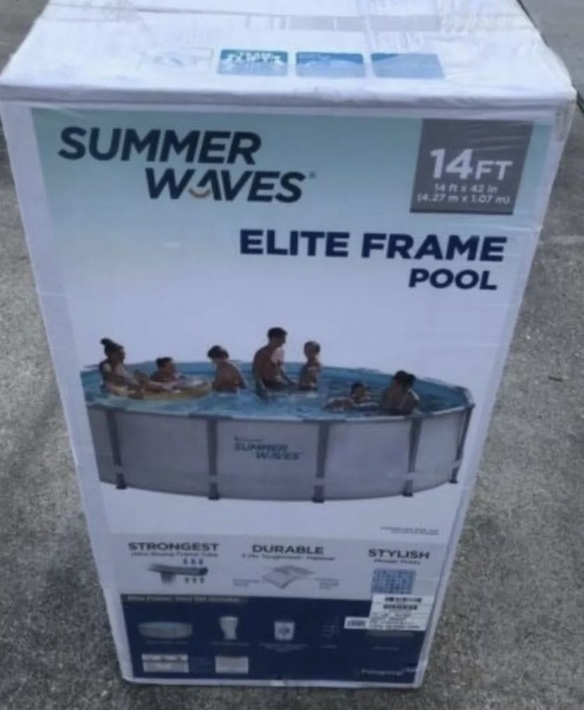 Summer Waves Elite 14' x 42" Premium Frame Above Ground Swimming Pool with Filter Pump System And Deluxe Accessory Set