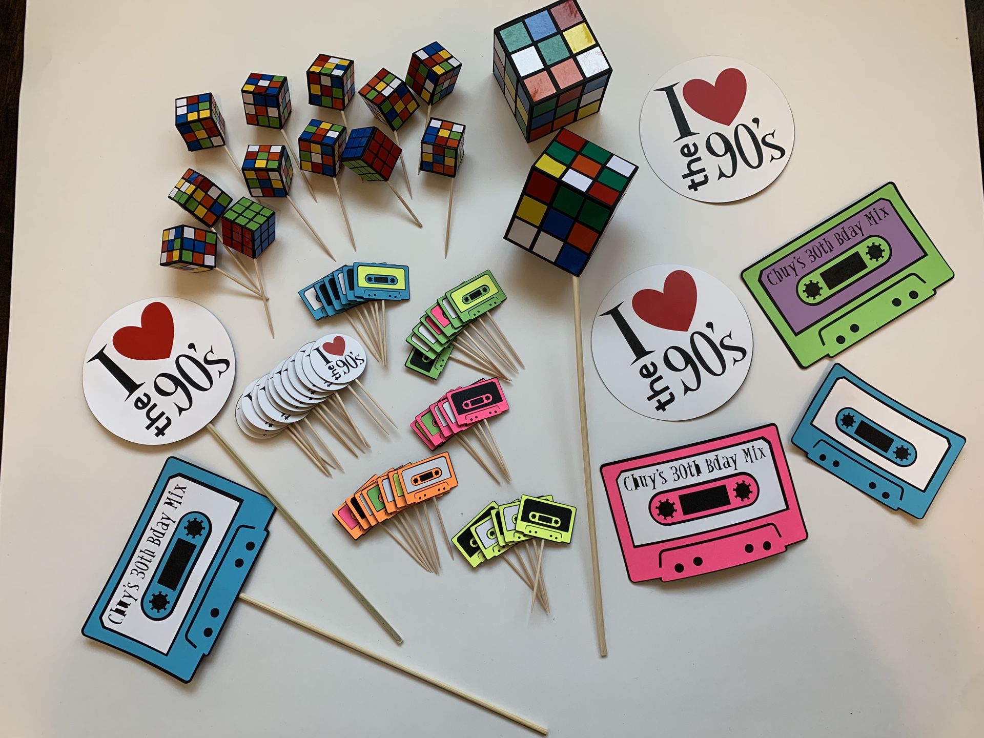 80’s/ 90’s Bday party cupcake toppers and decor
