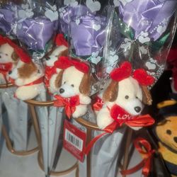 Single Rose With Stuffed Animal Valentines Day Gift 