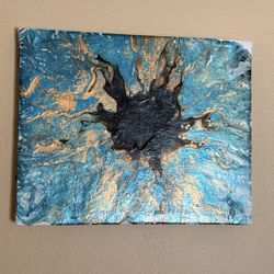 🎨 Hand-Painted Abstract Canvas – 11” x 14” | Teal, Gold & Black | Original Artwork