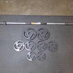 7'x 45lb CAP OLYMPIC BARBELL & 100lbs CAP OLYMPIC GRIP PLATES  $180  FIRM- Read DESCRIPTION for DETAILS & DIMENSIONS: Tap "SEE MORE"