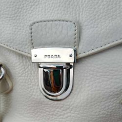 Prada Bag White Softt Tone With Silver-Tone Hardware Double Shoulder Strap