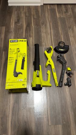 RYOBI ONE+ 18V Cordless String Trimmer/Edger and Blower/Sweeper Combo Kit (2-Tools) with 2.0 Ah Battery and Charger
