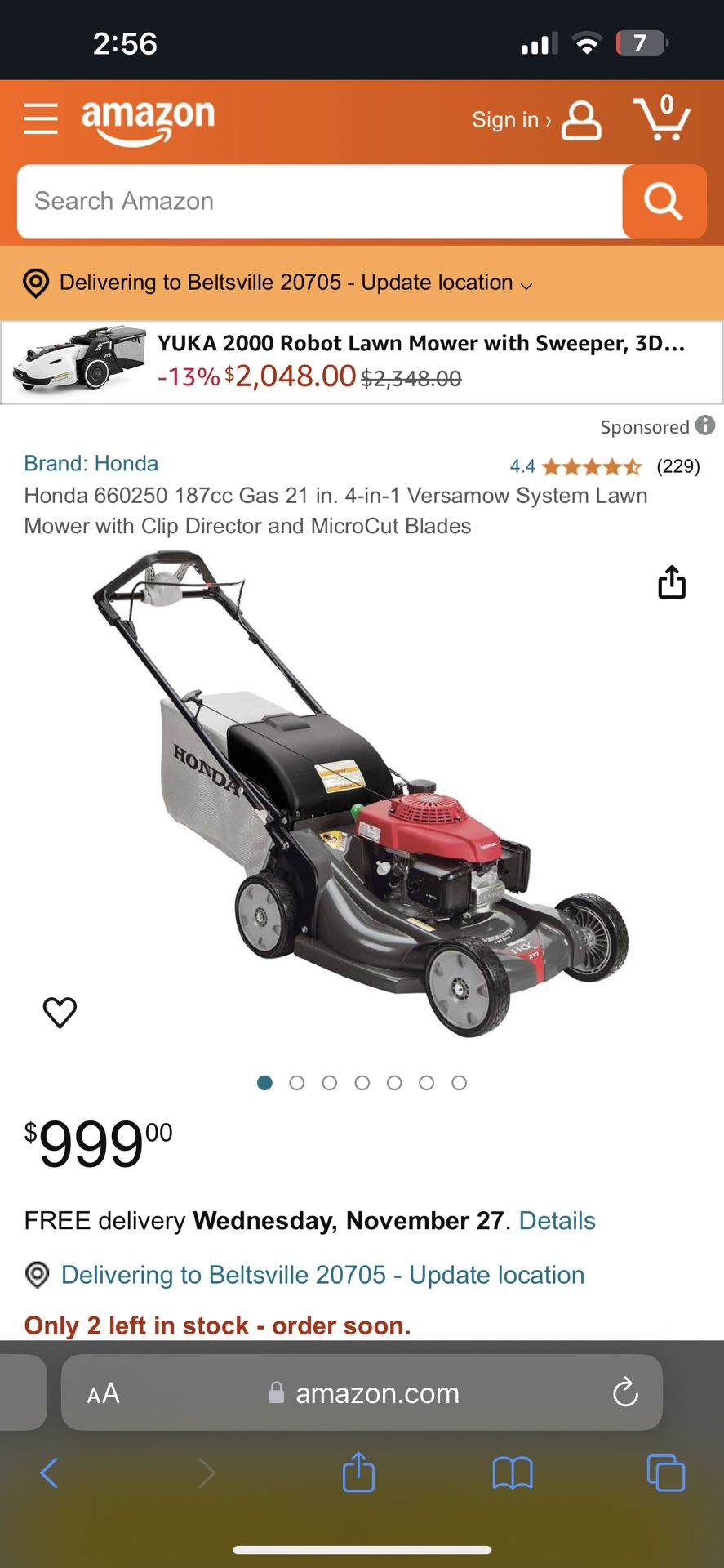 Honda HRX 217 Pushmower Self Propelled