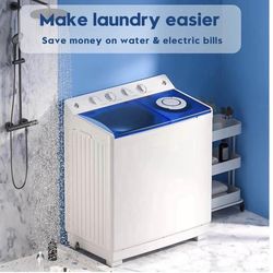 Auertech Portable Washing Machine, 40lbs Twin Tub Washer Large Laundry Machine with Drain Pump, Semi-automatic 24lbs Washer 16lbs Spinner Combo for Do