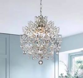 New in Box Daisy 16 in W Indoor 3Light Brushed Champagne Silver Crystal Chandelier