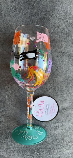 NEW Meow It Up Handpainted Wine Glass, 15 oz (Zip-89117)